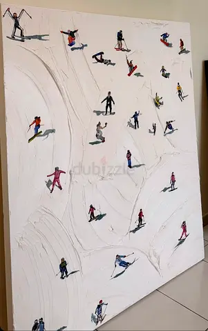 Handmade Textured Ski Scene Painting – 120 × 100 cm