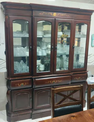 Wooden China Cabinet / Display Cabinet with Glass Doors - Dark Mahogany