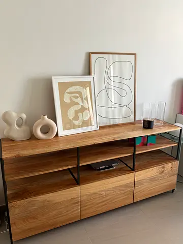 West Elm Solid Wood TV Entertainment Unit with Open Shelves and Drawers