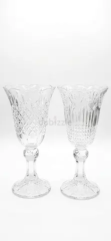 Set of 2 Clear Cut-Glass Dessert/Vase Stand