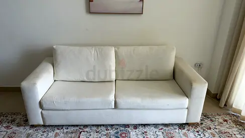 3-Seater Off-White Sofa – Solid Teakwood Frame
