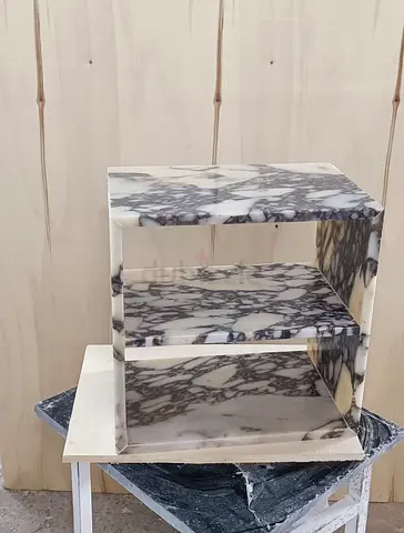 Custom Marble Side Table – Calacatta Viola Marble Open Shelf Design