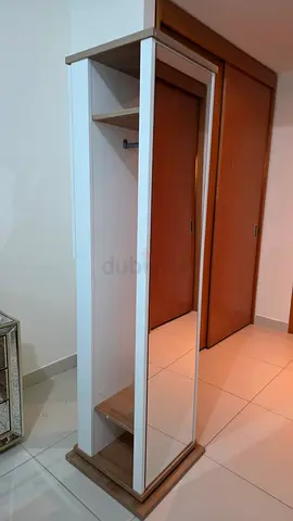 Tall White Freestanding Mirror Wardrobe / Organizer with Shelves