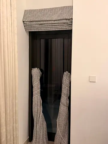 Pair of Grey Curtains with Matching Roman Blind - Good Condition
