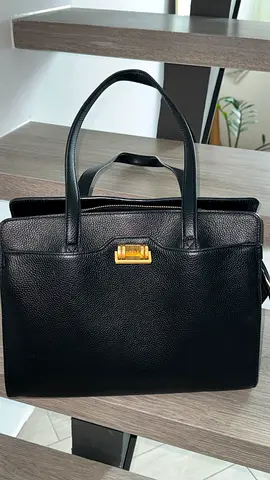 Reiss Black leather tote handbag with gold hardware - good condition