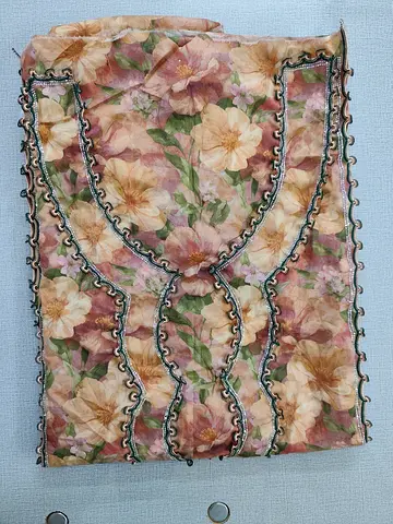 Lightweight floral printed chiffon suits/scarf with decorative trim