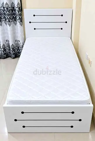 Single White Wooden Bed with Mattress - Good Condition