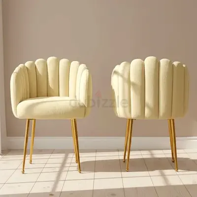 Set of 2 Veneto Cream Fabric Dining Chairs with Gold Chrome Legs