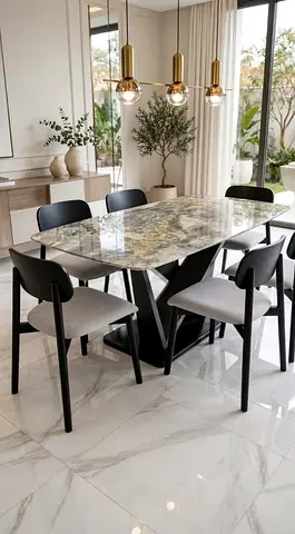 Marble-top Dining Table with 6 Chairs - Modern Design
