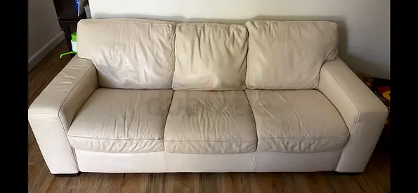 Beige 3-Seater Genuine Leather Sofa - Good Condition