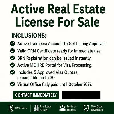 Active ReaL Estate Trade License For SaLe