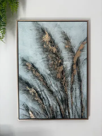 70x 50 Framed Abstract Wall Painting - Metallic Accents, Ready to Hang