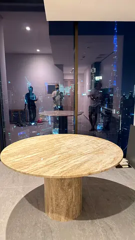 Custom made Round Marble Dining Table with Pedestal Base - Beige travertine