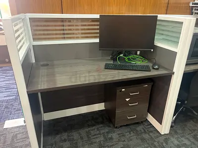 Single Office Workstation Desk with 3-Drawer Pedestal — Dark Wood Finish