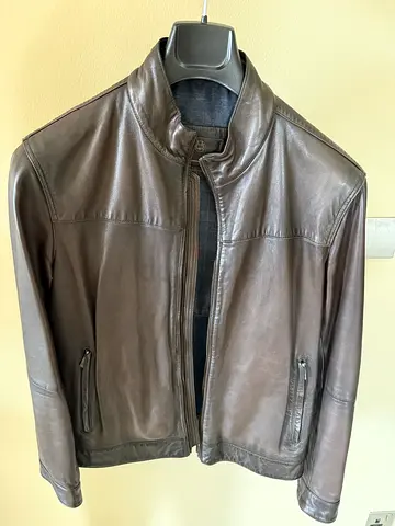 Men's brown genuine leather jacket - medium Massimo Dutti
