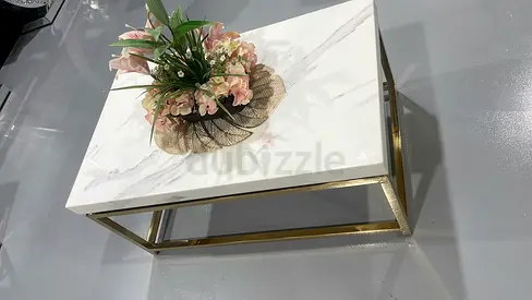Square White Marble-Top Coffee Table with Gold steel Frame and steel silver frame