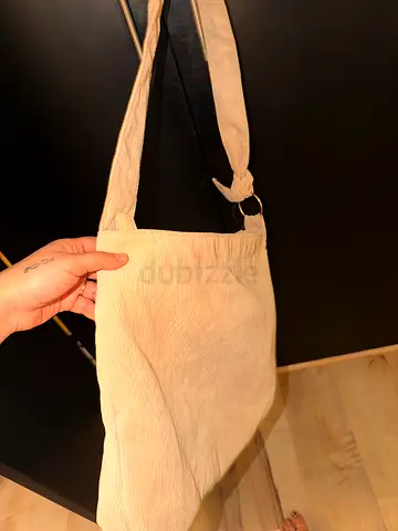 Beige Corduroy Shoulder Bag with Ring Detail - Excellent Condition