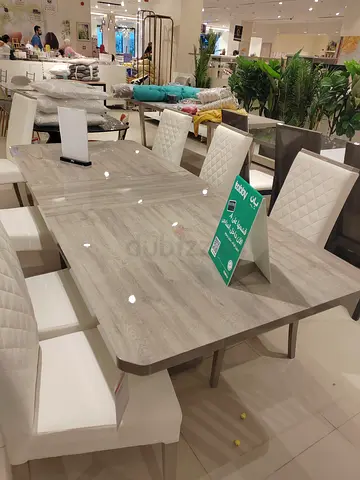 Brand new Wooden Dining Table with 8 White Padded Chairs - excellent Condition from turkey