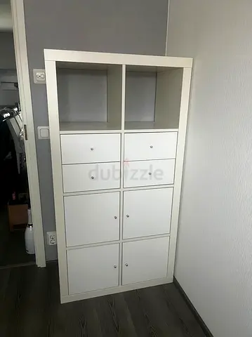 White 8-Compartment Storage Cabinet with Drawers and Doors