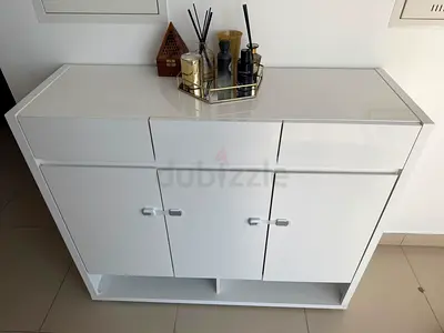 Shoe cupboard white glossy finish