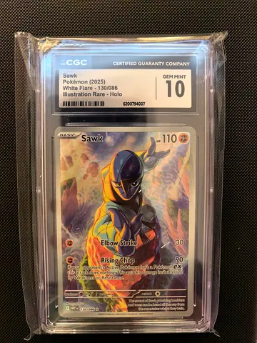 Pokemon graded slab - CGC 10 Sawk Pokémon Illustration Rare Holo - 2025 White Flare #130/086