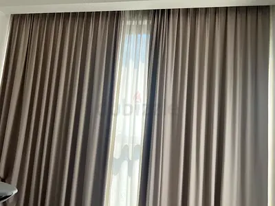Neutral grey blackout curtains with sheer lining - Full length pair
