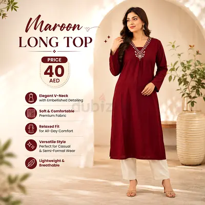 Maroon Embellished V-neck Long Top