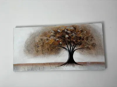 120x60 Large Tree Canvas Painting — Neutral Tones