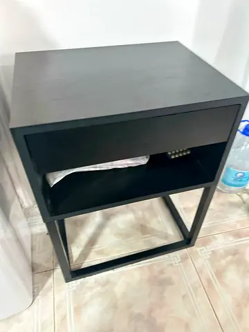 Black side table / bedside table with drawer and shelf