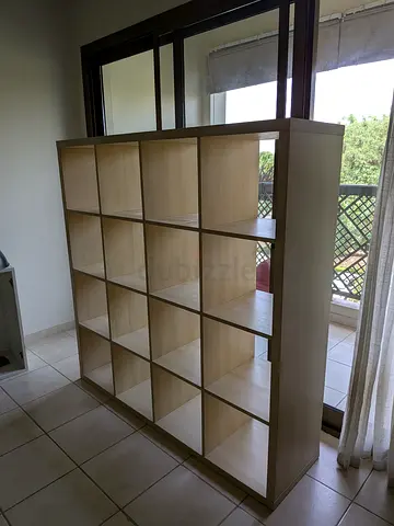 IKEA KALLAX-style 5x5 cube shelving unit - light wood finish