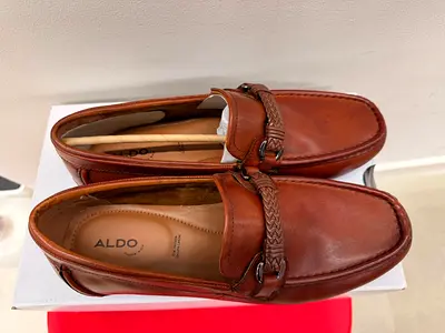ALDO men's brown leather loafers, size 43, gently used