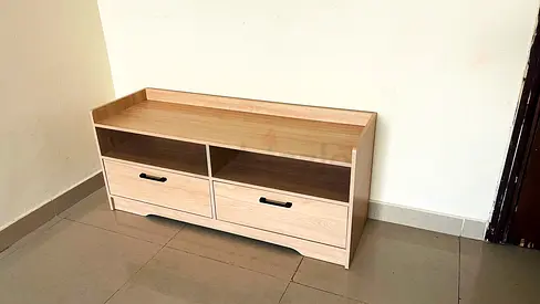 Low TV Unit with 2 Drawers in Light Wood — Good Condition