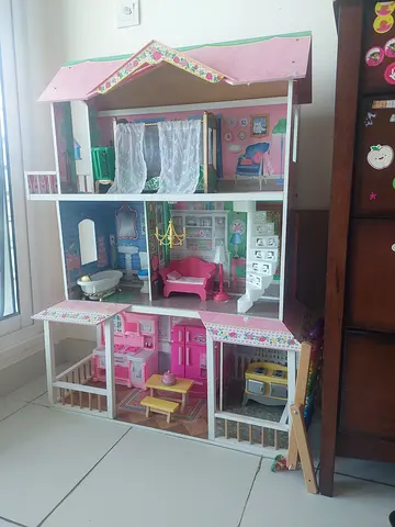 Large Wooden Dolls House with Furniture - Multi-room, Good Condition