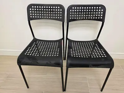 Set of 2 Black Perforated Plastic Dining Chairs - Lightly Used