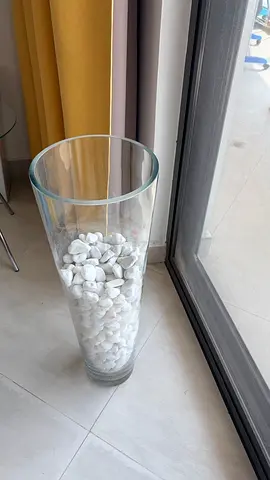 Tall Glass Floor Vase with White Decorative Stones