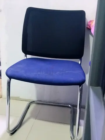 Blue fabric visitor chair with chrome sled frame - good condition