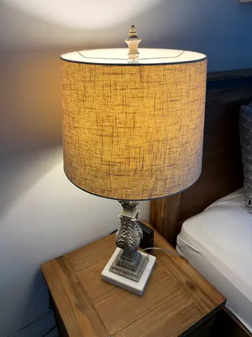 2x Bedside Lamps – Beige Fabric Shades, 70 cm High