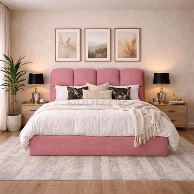 Sleek line thick headboard pink velvet queen bed