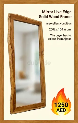Large mirror live edge natural wood framed