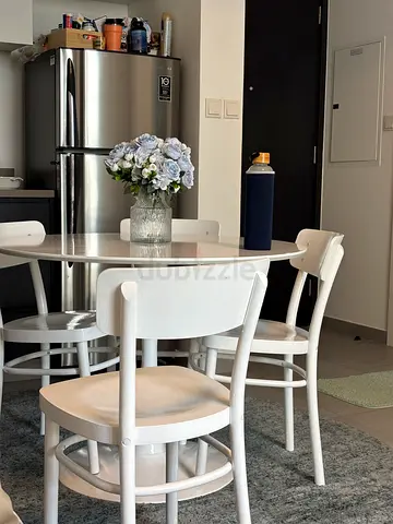 White Round Dining Table with 4 Matching Chairs - Compact Set
