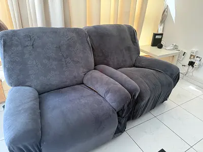 Comfortable 3+1+1 (5Seater) Reclining Sofa in Grey Velvet cover