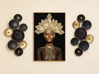 200 aed - Framed Decorative Wall Art - Portrait with Metallic Headdress