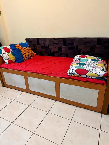 Single wooden sofa cum bed with storage panels - good condition, made in India solid wood