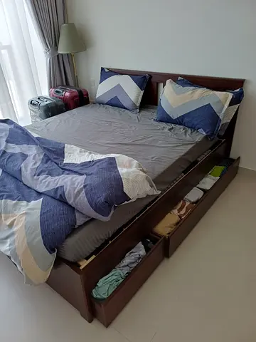 IKEA SONGESAND bed frame with 4 storage boxes 160x200 Brown/Leirsund