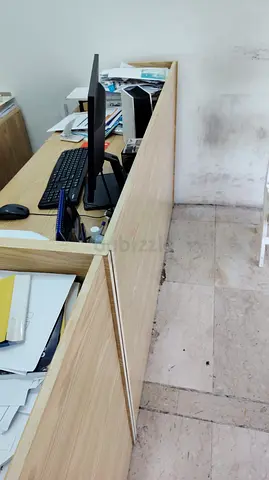 Used Wooden Office Reception Counter / Desk - Light Oak, 2 Modules