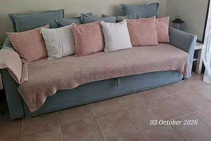 Sofa Bed 3-Seater with massive storage – Light Blue - converts easily into a spacious double bed