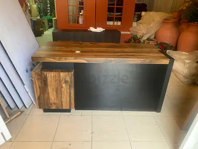 Solid Wood Office Desk with Storage Cabinet - Rustic Finish