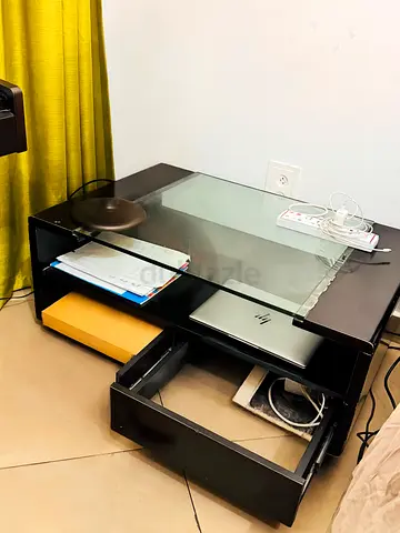Solid wood Center Table unit with glass top and storage drawers