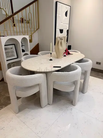 6 Light grey upholstered dinning chais — brand new
