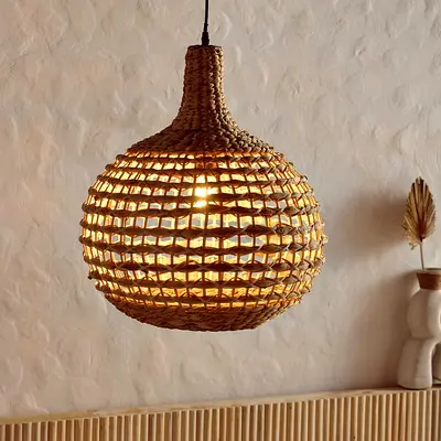 Darwin Water Hyacinth Cotton Pendant Lamp - Natural Boho Ceiling Lamp